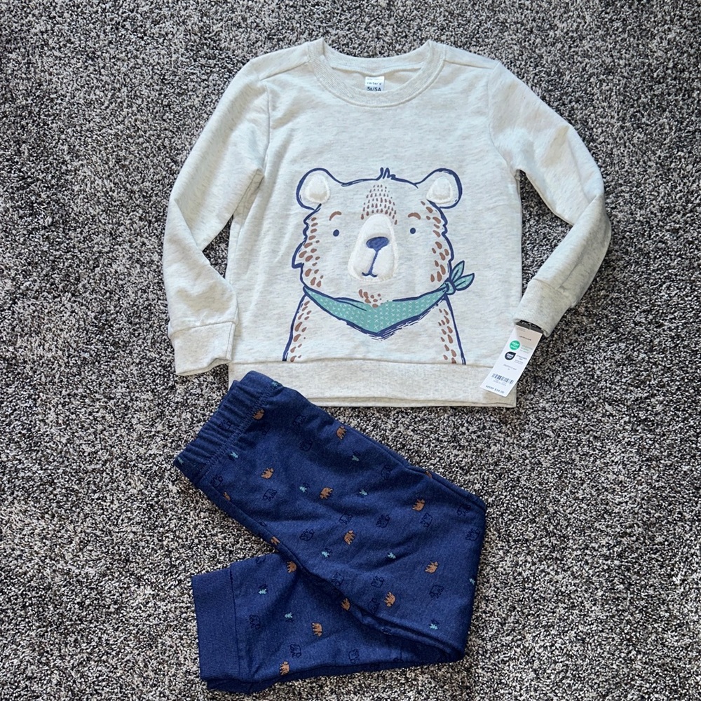 Carter's Beige and Navy Bear Matching Outfit - Picture 1 of 15